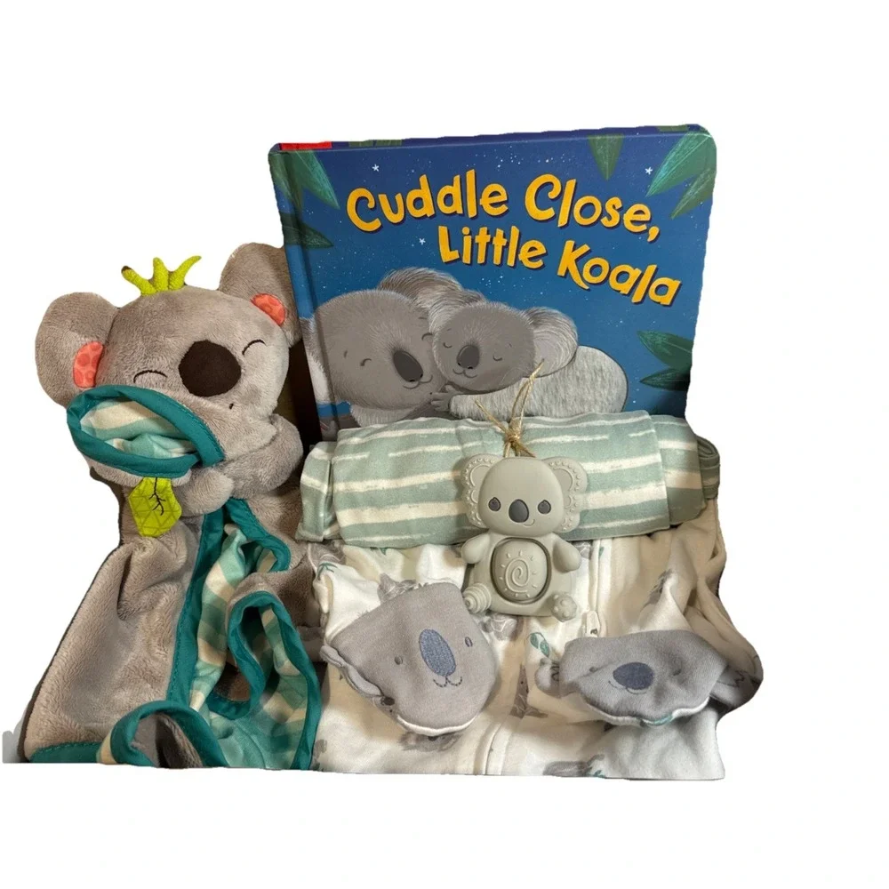 Baby Boy Koala Newborn Shower Gift Box, Book Lovey Outfit Teether Socks Blanket
